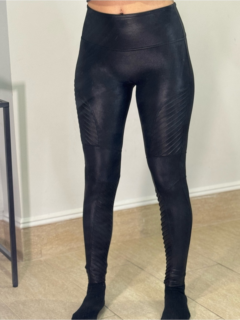 High-Rise Black Moto Ribbed Leggings